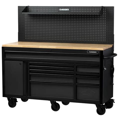 husky rolling workbench tool box with steel pegboard|husky rolling work bench.